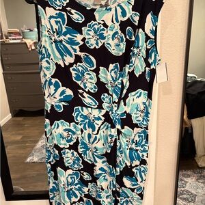 LOFT Floral Midi Dress - Blue and White